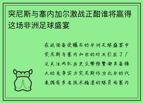 突尼斯与塞内加尔激战正酣谁将赢得这场非洲足球盛宴